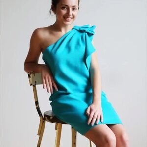 Halston Heritage Blue green One Shoulder Sheath Dress